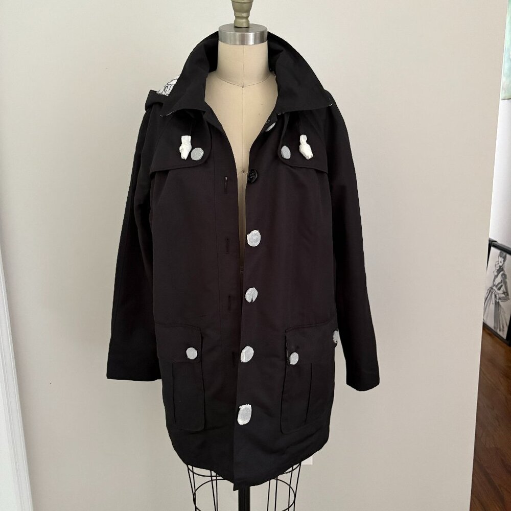 Dennis By Dennis Basso Black Trench Coat Removable Hood Timeless Outerwear L